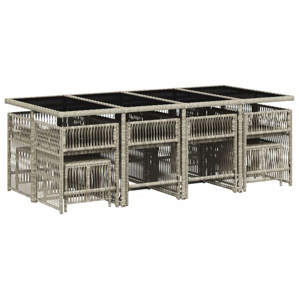 vidaXL 13-daļīgs dārza mēbeļu komplekts ar matračiem, gai&scaron;i pelēka PE