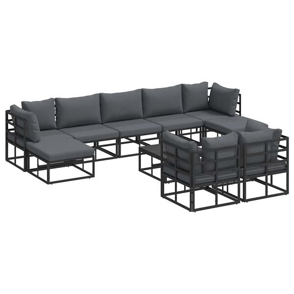 vidaXL Dārza dīvānu komplekts ar spilvenu 10 pcs Melna Alumīnijs