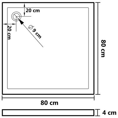 vidaXL dušas pamatne, kvadrāta forma, ABS, melna, 80x80 cm