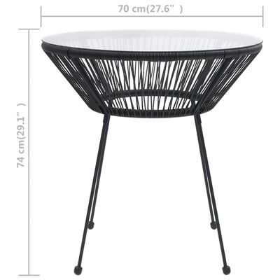 vidaXL dārza galds, Ø70x74 cm, melns, PE rotangpalma un stikls