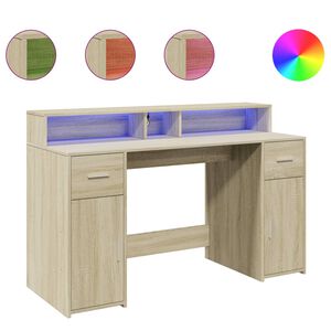 vidaXL rakstāmgalds, LED, ozola krāsa, 140x55x91 cm, inženierijas koks