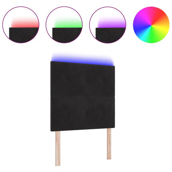 vidaXL LED gultas galva ar galvas klāju Melna 100 cm Poliesters