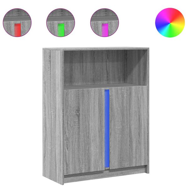 vidaXL kumode ar LED, pelēka ozola, 77x34x100 cm, inženierijas koks