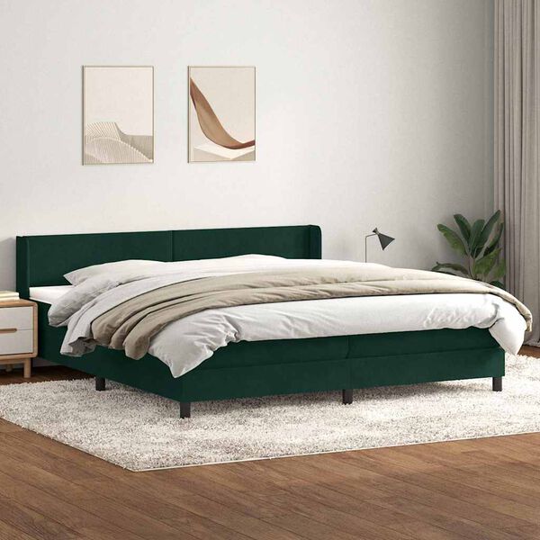 vidaXL Box Spring Gulta ar matrača Tum&scaron;i zaļa 200x210 cm samts