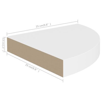 vidaXL stūra sienas plaukti, 2 gab., balti, 25x25x3,8 cm, MDF