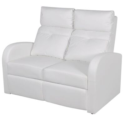 vidaXL atgāžams atpūtas krēsls, divvietīgs, balta mākslīgā āda