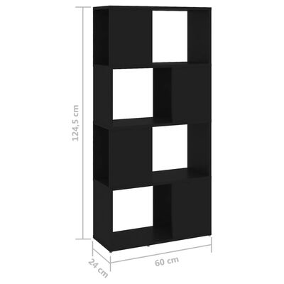 vidaXL grāmatu plaukts, melns, 60x24x124,5 cm, skaidu plāksne