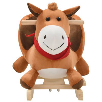 vidaXL bērnu šūpuļkrēsls ar atzveltni, 60x32x50 cm, zirgs, brūns plīšs
