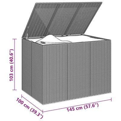 vidaXL dārza spilvenu kaste, 145x100x103 cm, pelēka PE rotangpalma