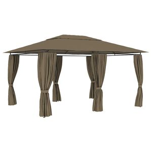 vidaXL dārza nojume ar aizkariem, 4x3 m, pelēkbrūna, 180 g/m&sup2;