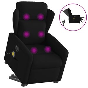 vidaXL elektrisks masāžas krēsls, paceļams, atgāžams, melns audums