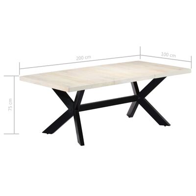 vidaXL virtuves galds, 200x100x75 cm, mango masīvkoks, balts