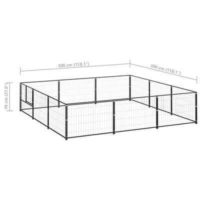 vidaXL suņu voljērs, melns, 9 m², tērauds