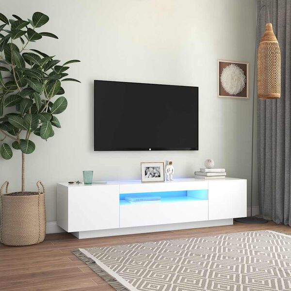 vidaXL TV galdiņ&scaron; ar LED apgaismojumu, 160x35x40 cm, balts