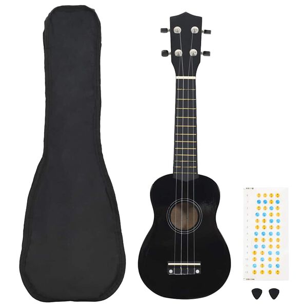 vidaXL soprāna bērnu ukulele ar somu, melna, 21"