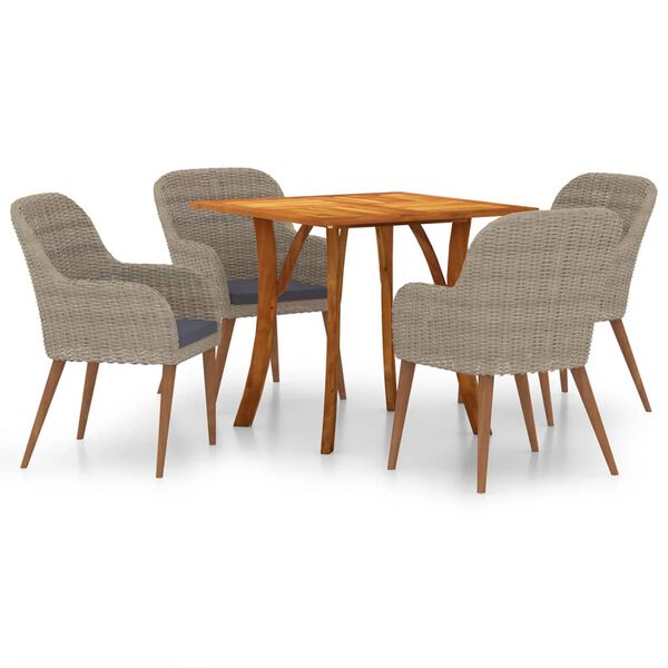 vidaXL 5-daļīgs dārza mēbeļu komplekts, brūns