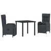 vidaXL Dārza ēdamgalds ar spilvenu 3 pcs Melna poliratāns