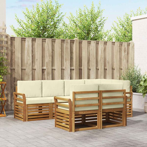 vidaXL Stūru dīvānu komplekts ar spilvenu 7 pcs Dabisks un krējuma