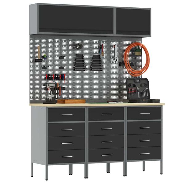 vidaXL Darba skapju komplekts ar atvilktni ar uzglabā&scaron;anu 8 pcs Melna