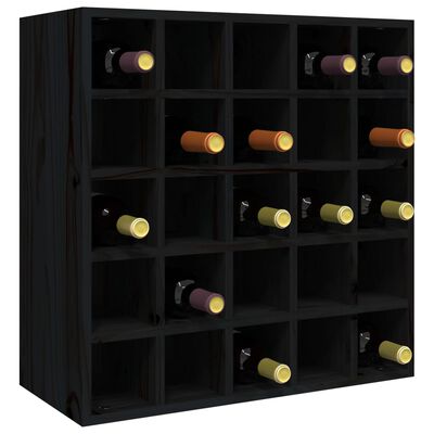 vidaXL vīna pudeļu plaukts, melns, 56x25x56 cm, priedes masīvkoks