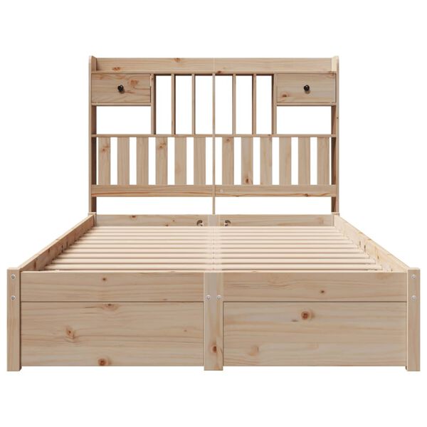 vidaXL gulta ar grāmatu plauktu, bez matrača, 135x190 cm, priedes koks