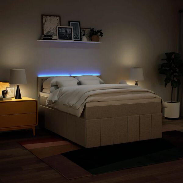 vidaXL atsperu gulta ar matraci, krēmkrāsas, 140x200 cm, audums