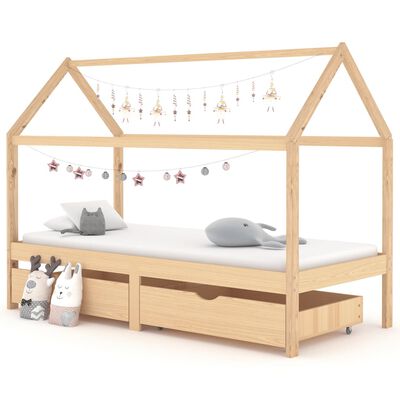 vidaXL bērnu gultas rāmis ar atvilktnēm, priedes masīvkoks, 90x200 cm