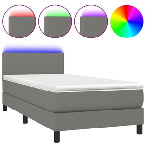 vidaXL atsperu gulta ar matraci, LED, tum&scaron;i pelēks audums, 80x200 cm