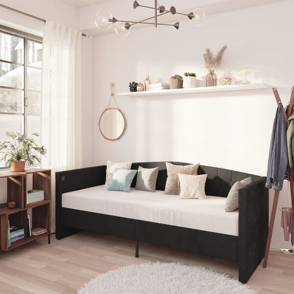vidaXL dīvāngulta ar matraci, USB, melns samts, 90x200 cm