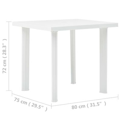vidaXL dārza galds, balts, 80x75x72 cm, plastmasa