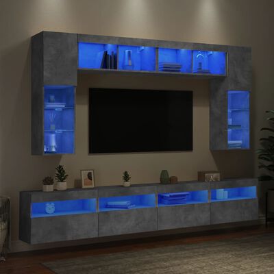 vidaXL TV sienas skapīši ar LED, 8 gab., betona pelēki