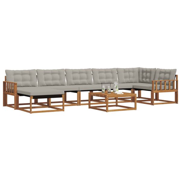 vidaXL Āra dīvānu komplekts ar spilvenu 8 pcs Dabīgs un gai&scaron;i pelēks