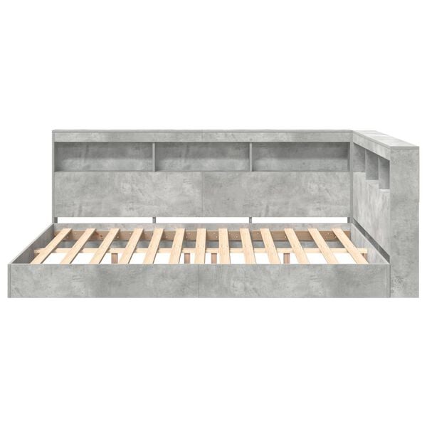 vidaXL Grāmatu plaukta gulta ar uzglabā&scaron;anu Betona pelēka 140 x 200 cm