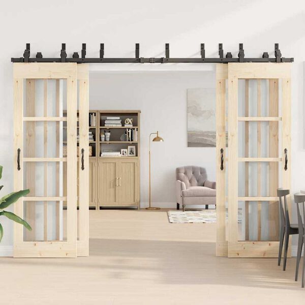 vidaXL bīdāmo durvju sistēma, 305 cm, melns tērauds