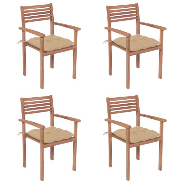 vidaXL dārza krēsli, bē&scaron;i matrači, 4 gab., masīvs tīkkoks