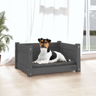 vidaXL suņu gulta, pelēka, 55,5x45,5x28 cm, priedes masīvkoks
