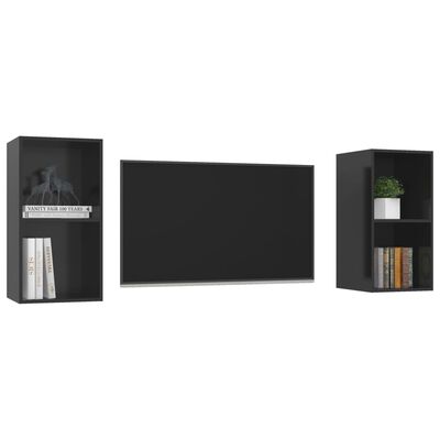 vidaXL sienas TV plaukti, 2 gab., spīdīgi melni, skaidu plāksne