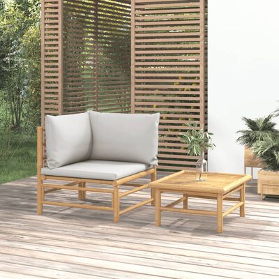 vidaXL 2-daļīgs dārza dīvānu komplekts ar pelēkiem matračiem, bambuss
