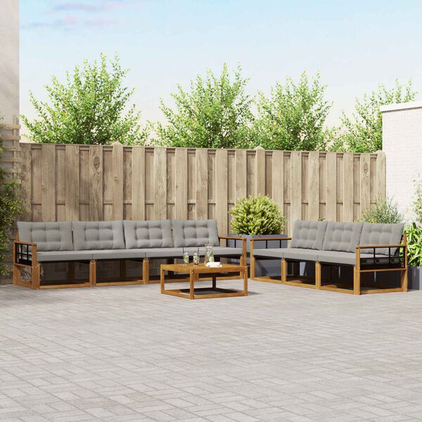 vidaXL Āra dīvānu komplekts ar spilvenu 8 pcs Dabīgs un gai&scaron;i pelēks