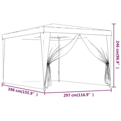 vidaXL svinību telts, ar 4 sieta sienām, 3x4 m, sarkana, HDPE