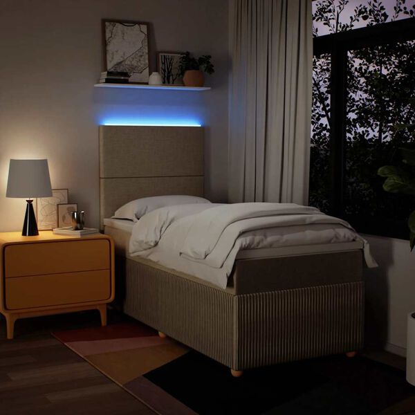 vidaXL atsperu gultas rāmis ar matraci, krēmkrāsas, 80x200 cm, audums