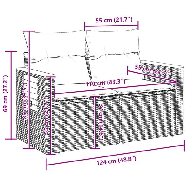 vidaXL Dārza dīvānu komplekts ar spilvenu 11 pcs Melna poliratāns