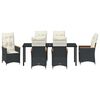 vidaXL Dārza ēdamgalds ar spilvenu 7 pcs Melna poliratāns