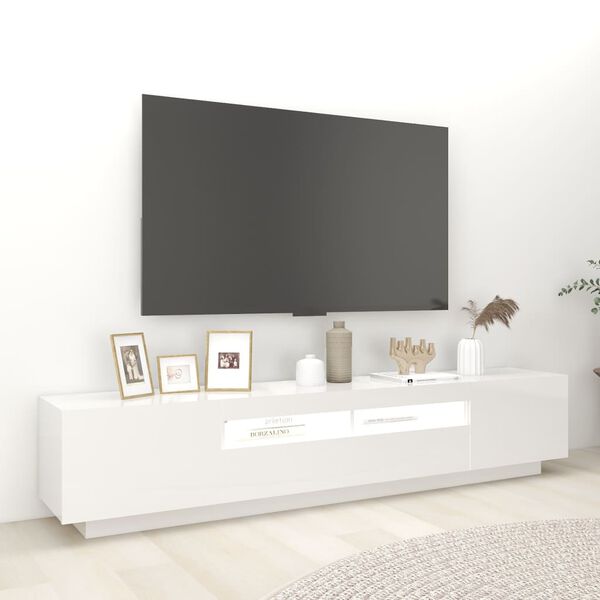 vidaXL TV skapītis ar LED lampiņām, 200x35x40 cm, spīdīgi balts