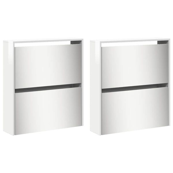 vidaXL apavu plaukts ar spoguli, 4 nodalījumi, balts, 63x17x134 cm