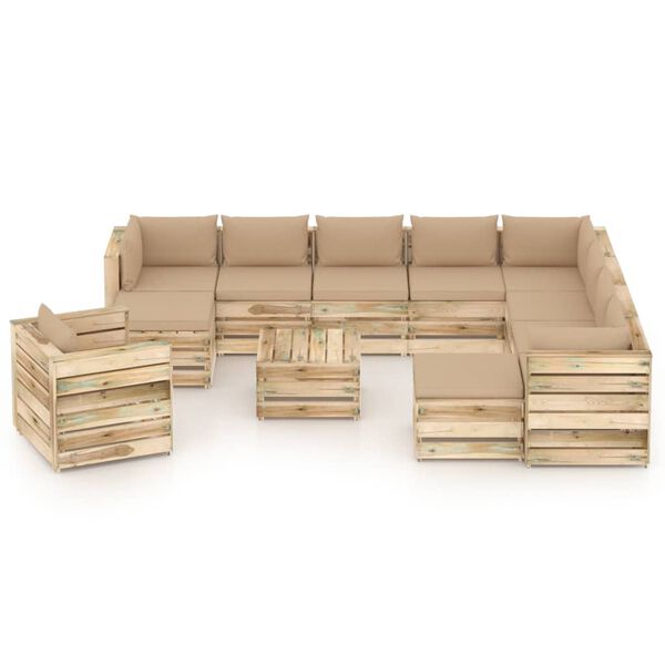 vidaXL 12-daļīgs dārza atpūtas mēbeļu komplekts ar matračiem, koks