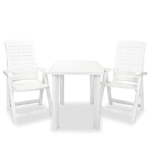vidaXL 3-daļīgs bistro mēbeļu komplekts, plastmasa, balts