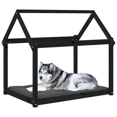 vidaXL suņu gulta, melna, 111x80x100 cm, priedes masīvkoks