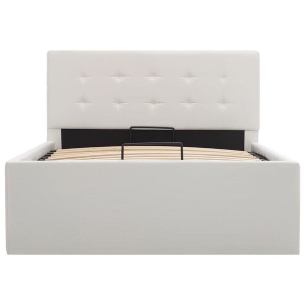 vidaXL gulta, hidraulikas mehānisms, balta mākslīgā āda, 100x200 cm