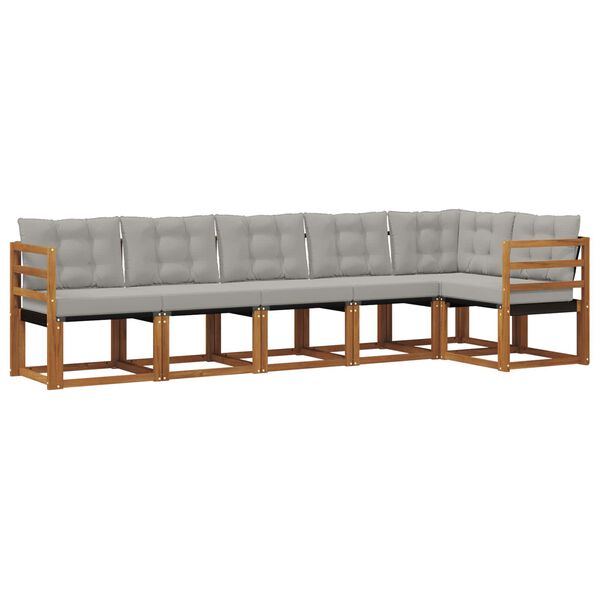 vidaXL Āra dīvānu komplekts ar spilvenu 6 pcs Dabīgs un gai&scaron;i pelēks